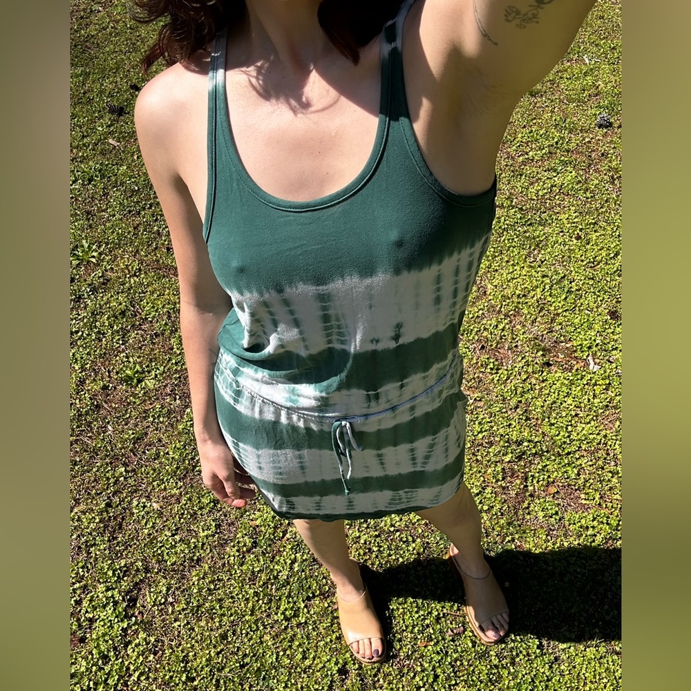 Green and White Tie-Dye Dress